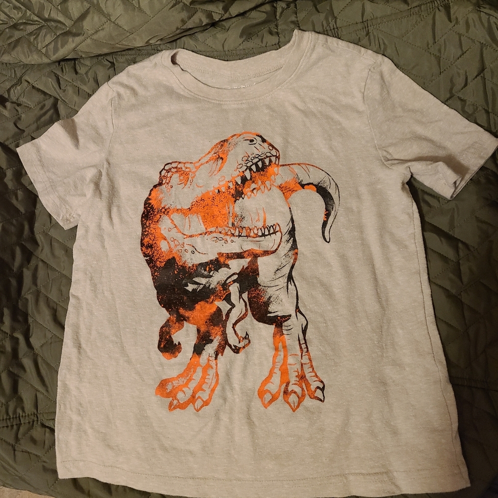 Boys Size 6 Jumping Beans Cream Colored T-Shirt with Orange Dinosaur Graphics